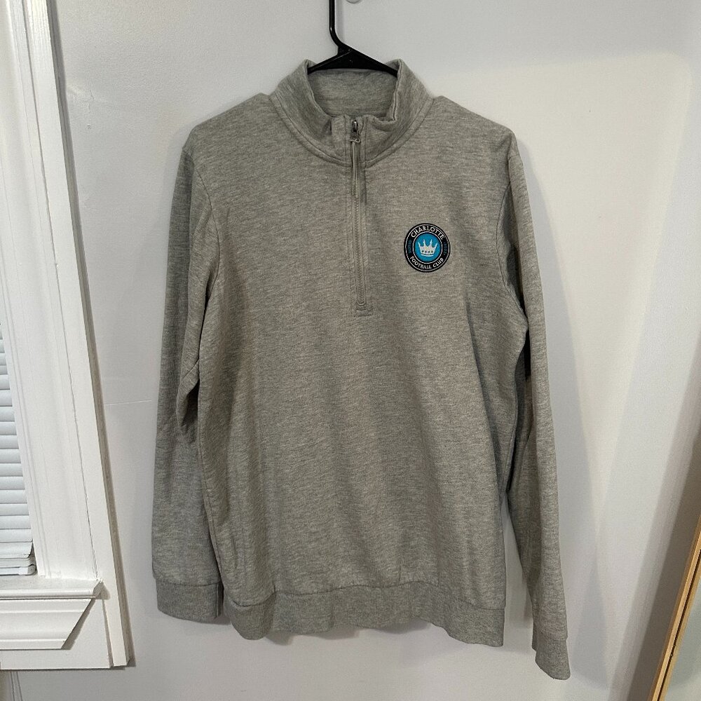 Charlotte Football Club Heather Gray Quarter Zip Jacket, Size Large